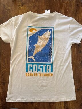 Costa Women's White Graphic Swim Tee - Blue & Gold Fish Print